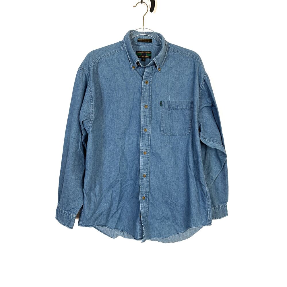 Alexander Julian Colours VTG Chambray Button Up Shirt Mens Large *WORK CONDITION